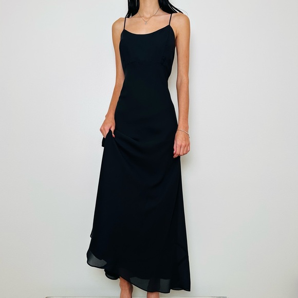 Hampton Nites Dresses & Skirts - Vintage Hampton Nites Black Slip Evening Gown Spaghetti Strap Maxi Dress